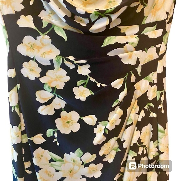 Ralph Lauren Navy Sleeveless Cowl Neck Yellow Floral Dress, size 2 - Picture 9 of 13
